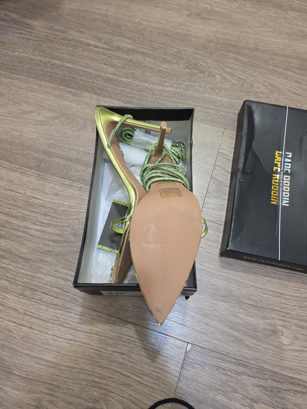 Metallic Lime Green Strappy Stiletto Heels - Picture 4 of 6